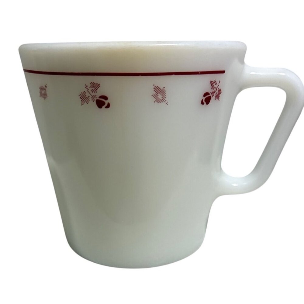 Vintage Pyrex Milk Glass Coffee Mug Cup Burgundy Rose